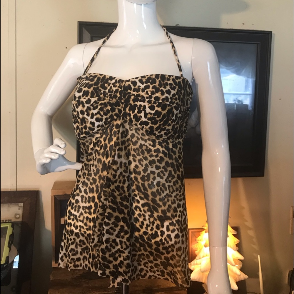 Leopard print swim suit top or Biker top. Size 8